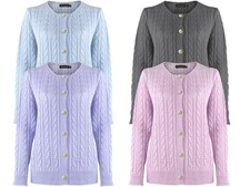 New Ladies Women Knitted Long Sleeve Cable Knit Button Cardigan Sweater Jumper