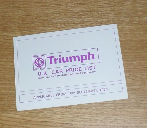 Triumph price list september - price,