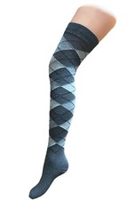 Womens Grey Argyle Diamond Thigh High Long Over The Knee Socks Pub Golf