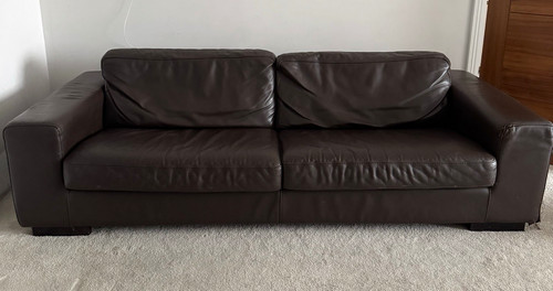 Brown leather sofa - brown, seater