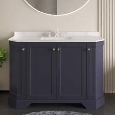 Old London Freestanding Vanity Unit & 3TH White Marble Top Basin 1200mm - Blue