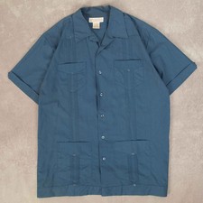Vintage Cuban Guayabera Shirt L Men's Blue Button