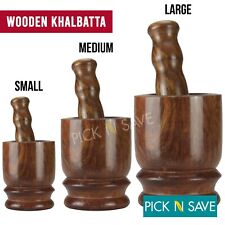 Wooden Mortar / Pestle Set Khalbatta Kitchen Tool Grinder Bowl S/M/L