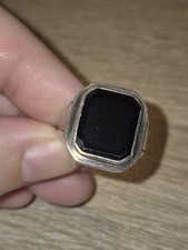 Antique Vintage Black onyx/Agate Mixed Grade Silver Signet Ring