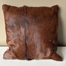 Luxury Goat Hide Cushion Cover 29x29cm Brown Hair-on Real Leather Boho Decor