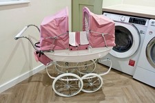 Dolls Pram Oberon 2008 Vintage Silver Cross Pink Twin Hood Dolls Pram Chrome