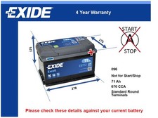 Battery fits SAAB 9-5 9000 900 9-7 9-3 Exide 096 670A 71Ah Quality New