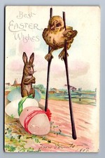 1907 MAD HARE CHICK CIRCUS STILTS ANTHROPOMORHPIC FANTASY EASTER Postcard P10