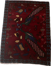 Vintage Oriental Rug 90x60cm - Stylized Peacocks Design - Handmade