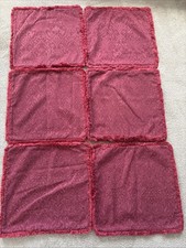 Set Of Six Burgundy- Wine Coloured Jacquard Fringed Cushion Covers Country House