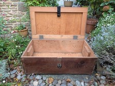 Old Antique PINE CHEST/ Vintage Wooden STORAGE TRUNK/ Blanket Box /Coffee Table.