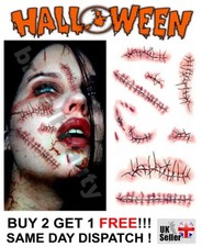 Halloween Zombie Scars Stitches Temporary Tattoos Party Wound Face Make Up Kit