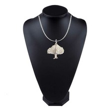 FT513 Peacock Plumage 4.3x4.1cm English Pewter On Silver Plated Curb Necklace