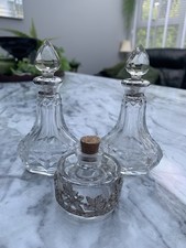 Late Victorian Glass And Silver Plate Perfume Bottles Dressing Table Collectible