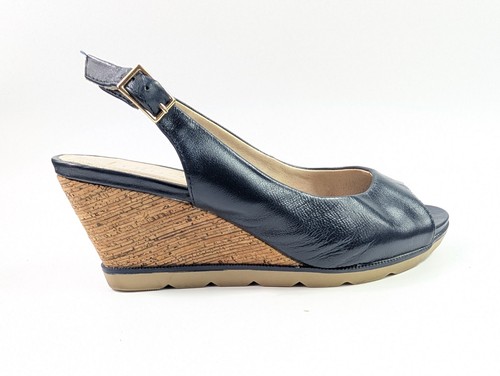 Lotus navy leather wedge - lotus, heel