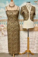 Evening Dress 14 & Bolero Beaded Lace PHASE EIGHT Gatsby/Formal 1920s Beige Maxi