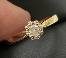 9CT YELLOW GOLD DIAMOND SOLITAIRE ENGAGEMENT SIZE - N - 0.10 carat  diamond