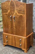 OUTSTANDING WALNUT ART DECO TALLBOY CABINET/  HUGE STORAGE CHEST AMAZING VENEERS