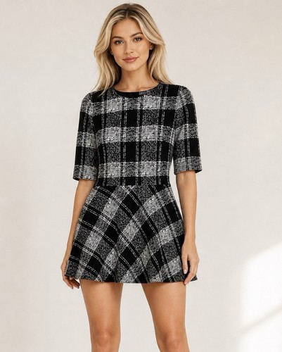 Womens black plaid fit flare - black,