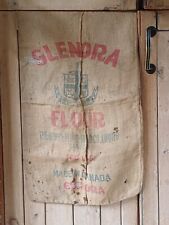 Vintage Antique Burlap Fabric Printed Flour Sack Flour Canada Glenora 140lbs