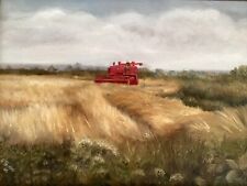 Original oil painting on canvas Massey Ferguson harvesting signed 1996