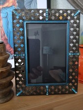2012 Metal And Blue Gem Photo Frame Art Deco Style 20x16cm Pretty Home Decor