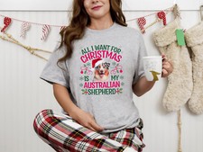 Xmas T Shirt Christmas TShirt Australian Shepherd Dog Xmas Tee Holiday Shirt
