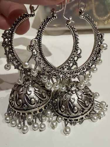 Oxidised silver tone jhumka - oxidised,