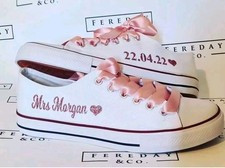 Personalised Bridal Pumps Canvas Shoes Trainers Wedding Unique Bride Custom