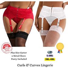 Plus Size Vintage Mesh Garter Sexy Lace Suspender Belt With Panty Size 8-22 UK