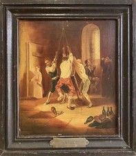 ANTIQUE OIL PAINTING French Primitive THE BELL RINGERS Campanology VIDAL 1880