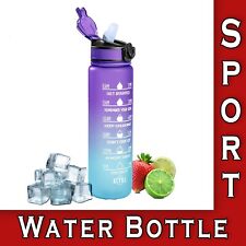 Water Bottle with Straw Time Marking Gym 32OZ Capacity Travel Drinking Leakproof