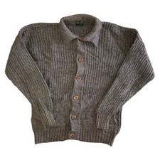 Vintage Inis Meain Wool Aran Knit Cardigan Heavy Chunky Brown Sweater Mens Large