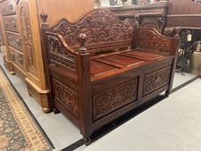 Carved Mahogany Hall Bench or Window Seat with Lift Lid Storage