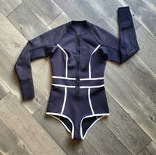 Duskii Neoprene One Piece Swimwear Wetsuit Long Sleeve Zip Up Black White M