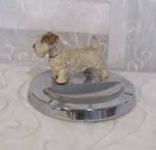Vintage Chrome Plated Ashtray With Cold Painted Metal Terrier Dog Figurine 7.5cm