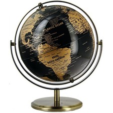 Office Desk World Globe Rotating Stand Black & Gold Home Ornament Gift 20 x 27cm