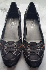 TOD'S LADIES FLAT SHOES - BLACK PATENT & SUEDE LEATHER WITH COPPER TRIM-SIZE 38