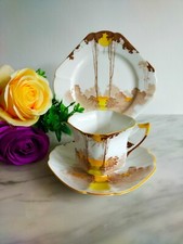 shelley teacup trio Tall Trees and Sunrise pattern in princess silhouette shape