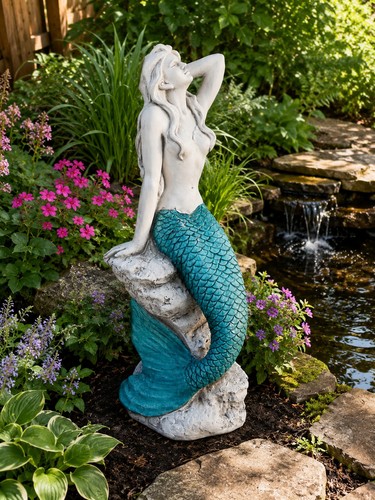 Large sitting mermaid garden - large,