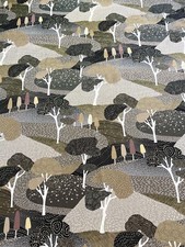 Trees Hills Printed Velvet Fabric Art Nouveau Luxurious for Home Upholstery