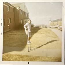 VINTAGE PHOTO 1969, African American Girl On Circus Stilts COLOR SNAPSHOT unique