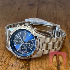 Seiko SBTQ071 Chronograph Mens Watch • Stainless Steel • Sunburst Blue Dial • UK