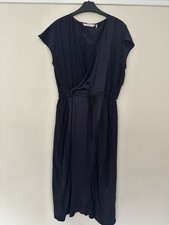 Ladies Numph Silk Mix Long Navy Wrap Top Dress Size 10 UK 38 EU