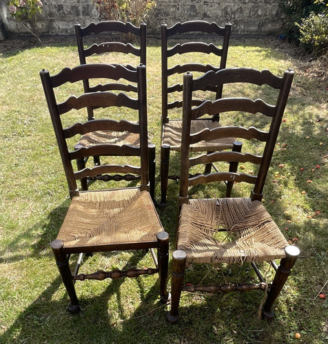 Set dark wood ladderback - of,