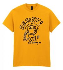 Slogan Unisex T-Shirt - Resist Keith Haring Gold Colour Unisex T-Shirt - Flocked