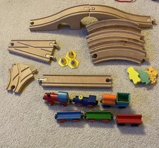 Wooden Train Track Bridge Crossing Engines And Carriages