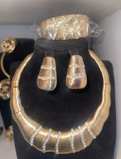 18ct Gold Filled Vintage Maze Pattern Adjustable Bracelet Ring Jewellery Set