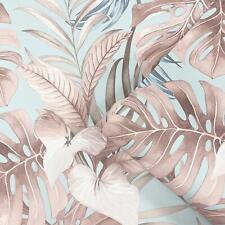 Teeva Jungle Leaves Wallpaper Tropical Exotic Foliage Duck Egg 183502 Muriva