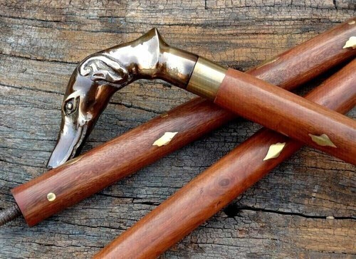 Victorian wooden cane brass - victorian,